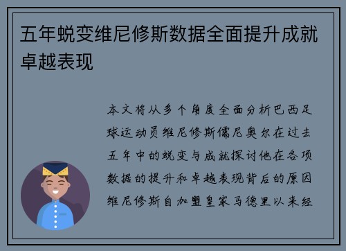 五年蜕变维尼修斯数据全面提升成就卓越表现