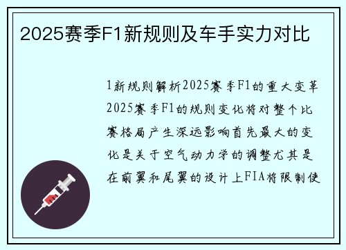 2025赛季F1新规则及车手实力对比
